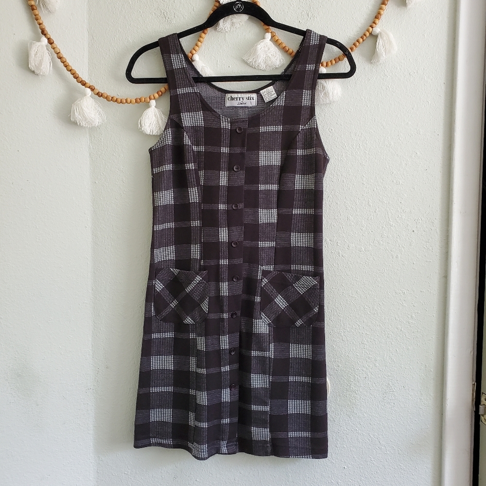 Cherry Stix || black plaid button up dress